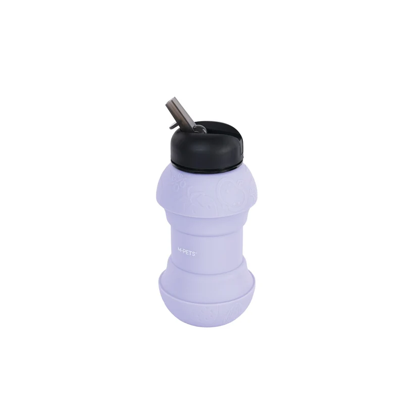 On the road Foldable dog water bottle 200ml-550ml 2 in 1 Lavender Purple Color