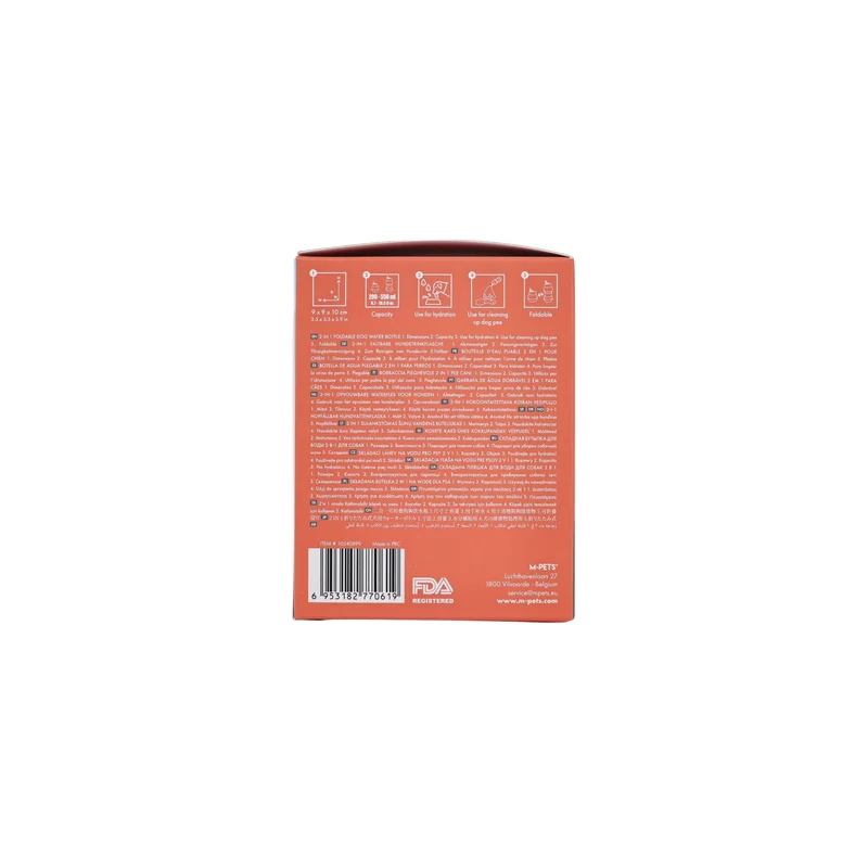 On the road Foldable dog water bottle 200ml-550ml 2 in 1 Vivid Orange Color