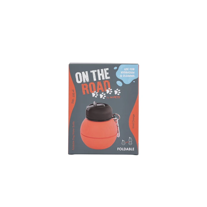 On the road Foldable dog water bottle 200ml-550ml 2 in 1 Vivid Orange Color
