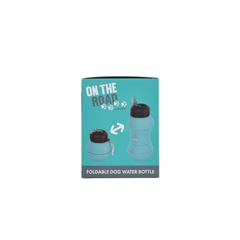 On the road Foldable dog water bottle 200ml-550ml 2 in 1 Turquoise Blue Color