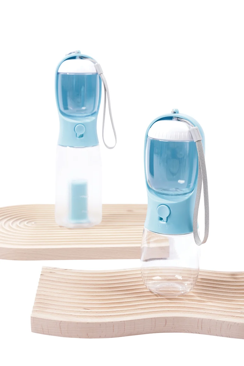 ON THE ROAD - Dog water bottle 300 ml 2 in 1 - Blue mist