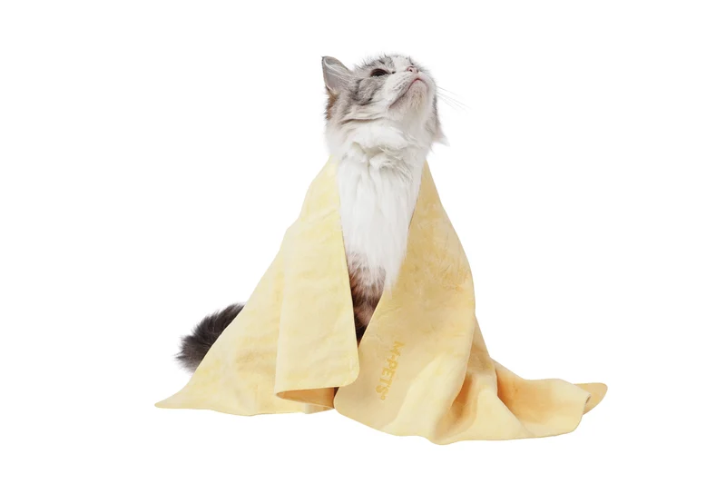 BATHTIME Quick-dry Towel for Cats and Dogs Yellow Bubble