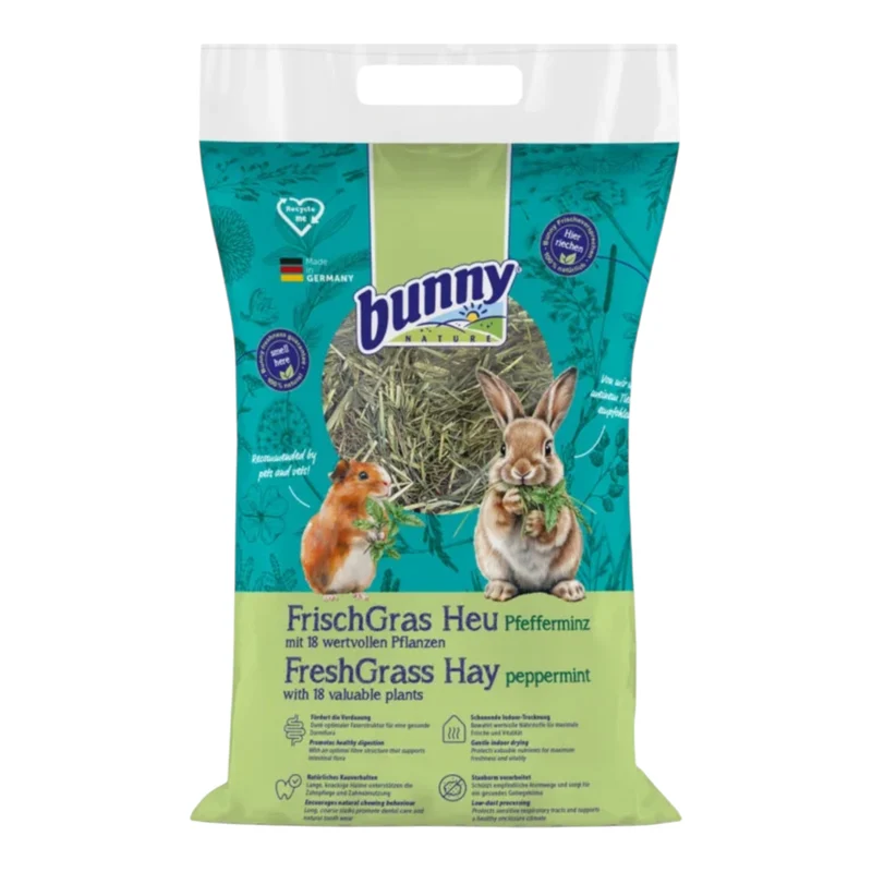Bunny Heno Freshgrass con Menta 500g | Heno Natural Aromatizado para Conejos y Cobayas