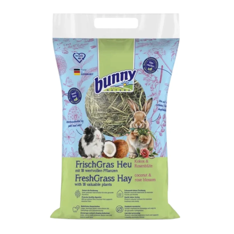 Bunny Heno Freshgrass con Coco y Flor de Rosa 500g | Heno Natural Aromatizado para Conejos y Cobayas