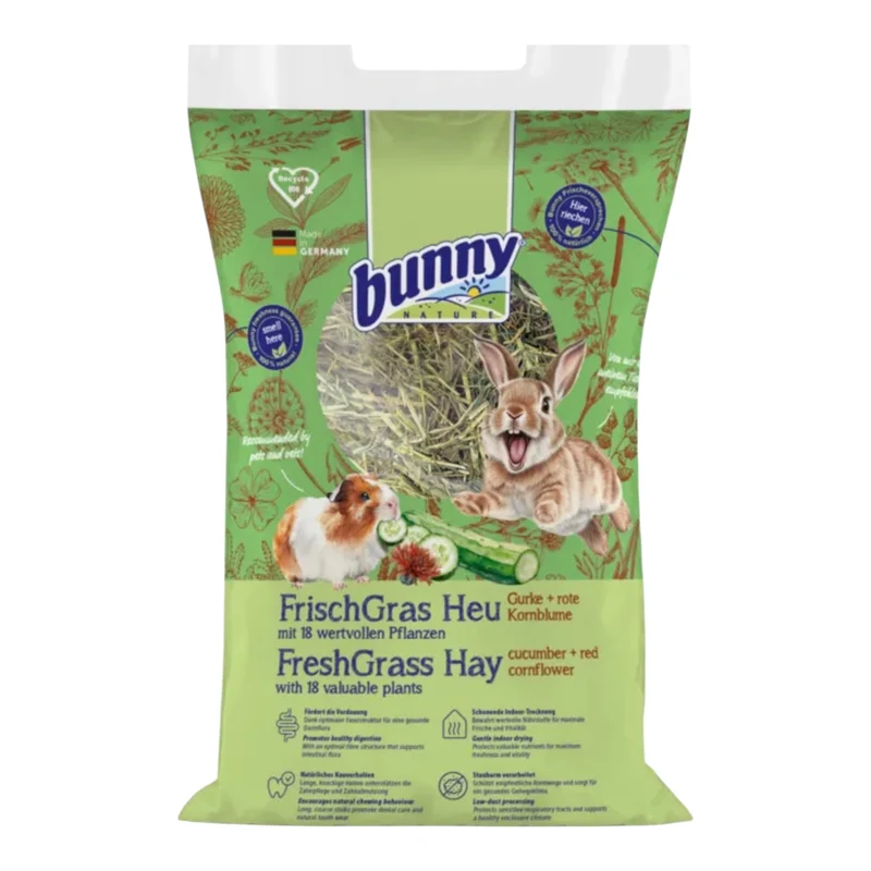 Bunny Heno Freshgrass con Pepino y Aciano Rojo 500g | Heno Natural Aromatizado para Conejos y Cobayas