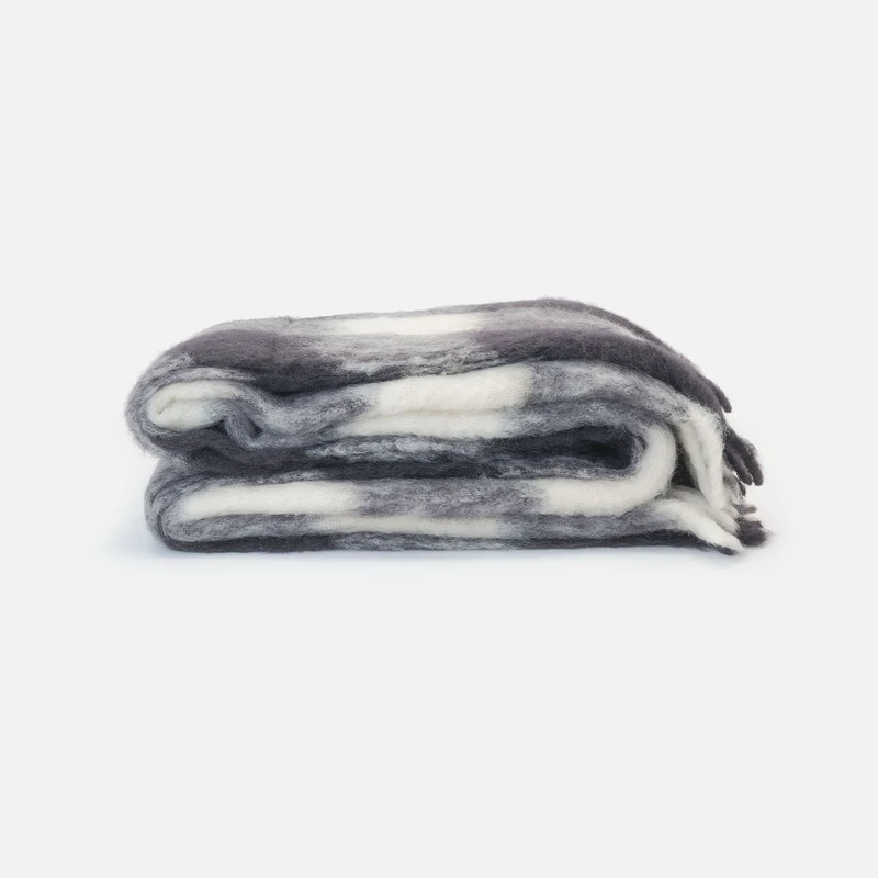 Manta Mohair de Cuadros Blanco y Negro
