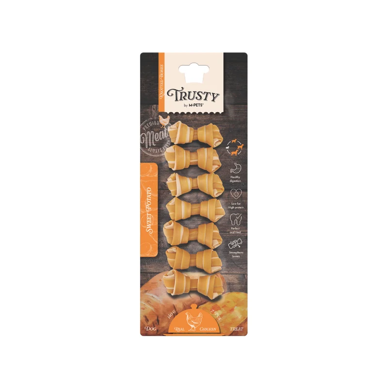 TRUSTY Knotted bones Chicken Flavor - SWEET POTATO DISPLAY 6.4 cm