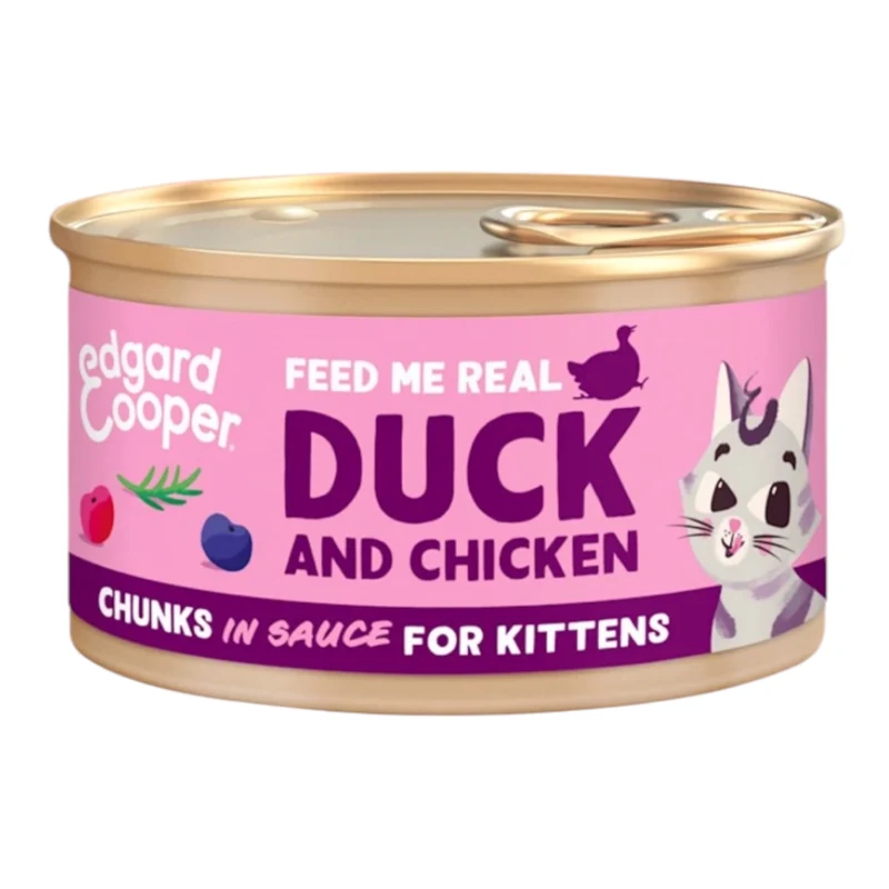Edgard & Cooper Lata Trocitos de Pato y Pollo en Salsa para Gatitos — Sin Cereales