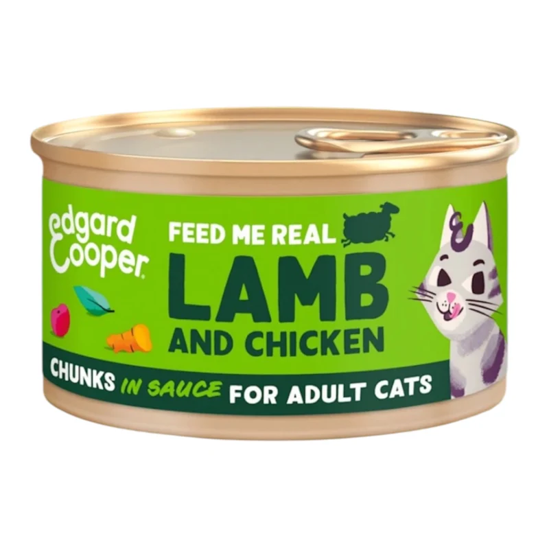 Edgard & Cooper Lata Trocitos de Cordero y Pollo en Salsa para Gatos Adultos — Sin Cereales