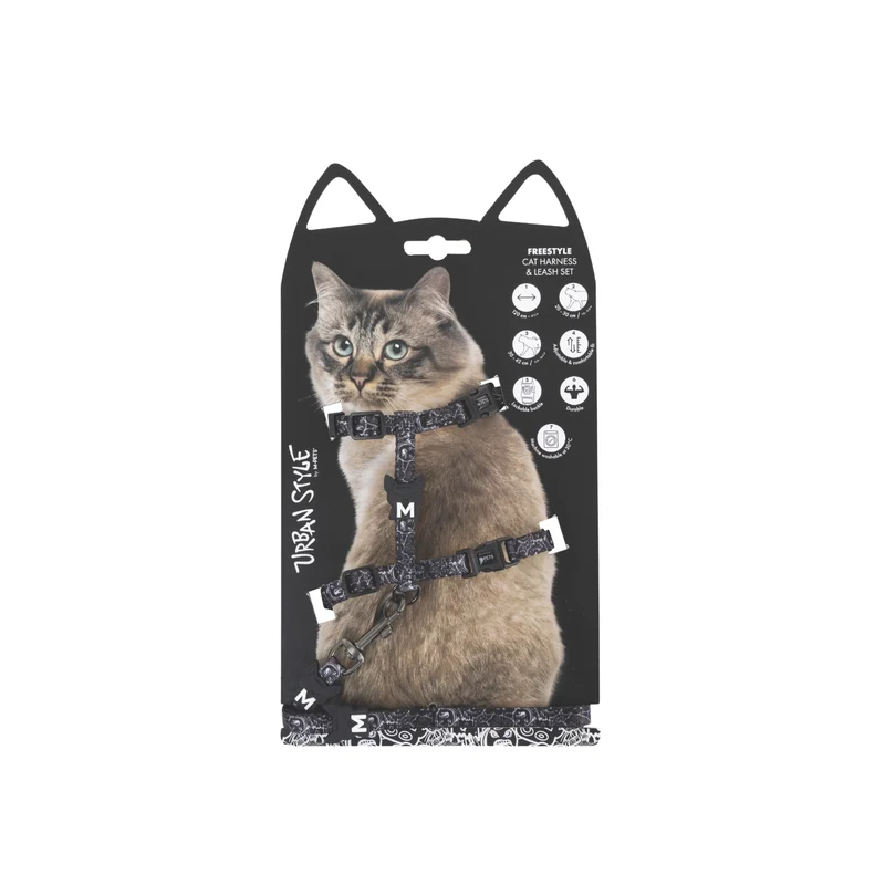 URBAN STYLE FREESTYLE Black & White Cat Harness & Leash set