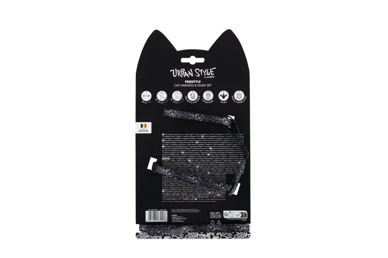 URBAN STYLE FREESTYLE Black & White Cat Harness & Leash set