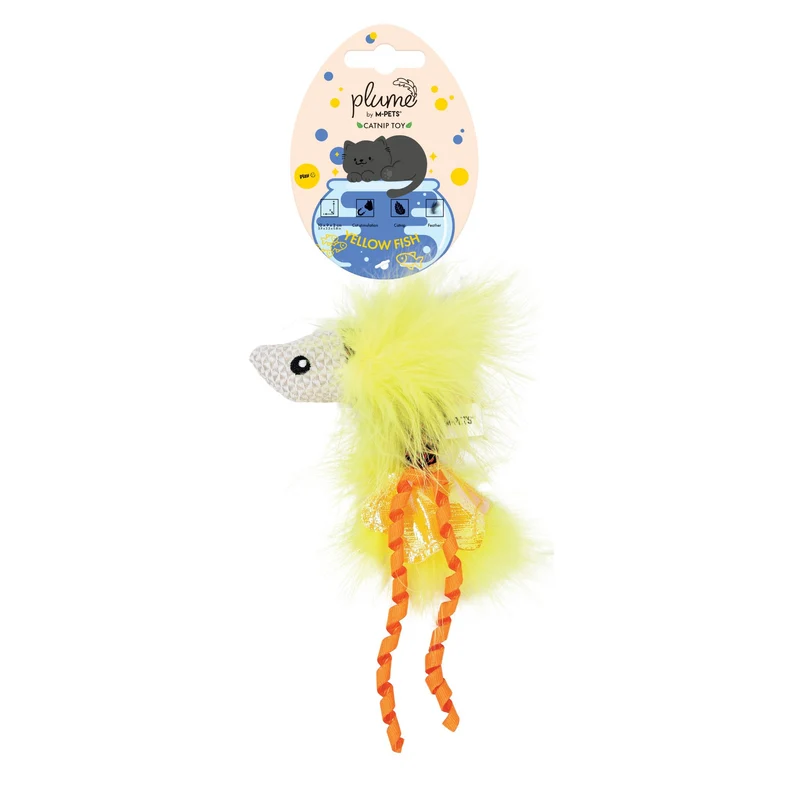 Plume catnip toy Yellow fish