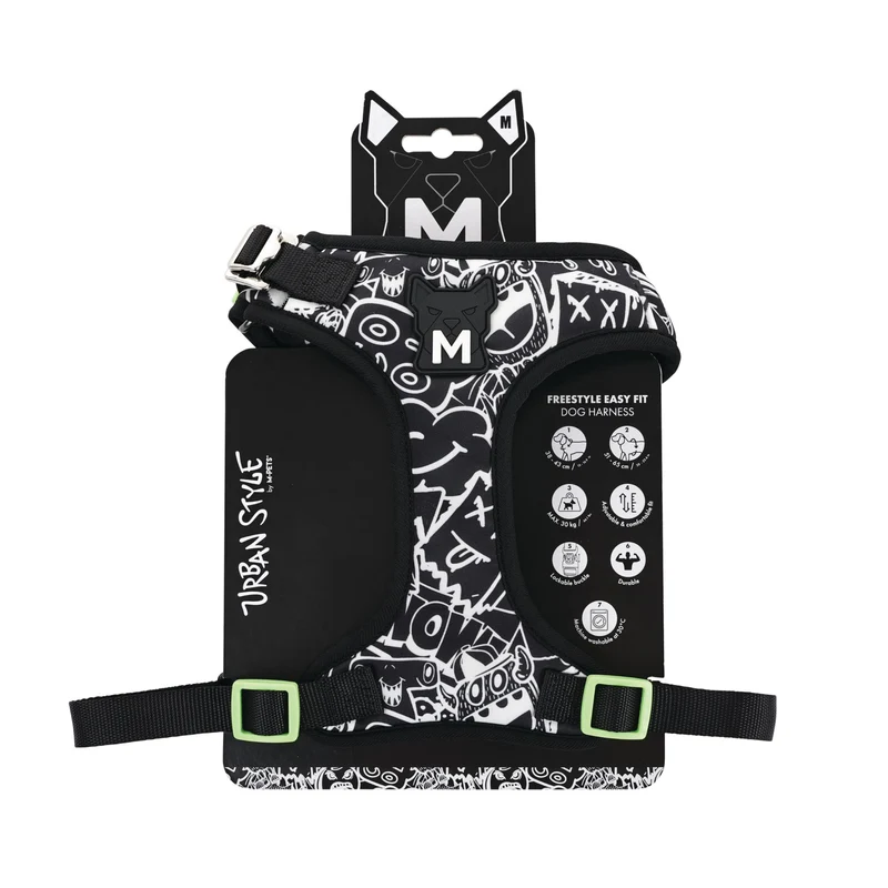 URBAN STYLE FREESTYLE Black & White Easy fit Dog harness