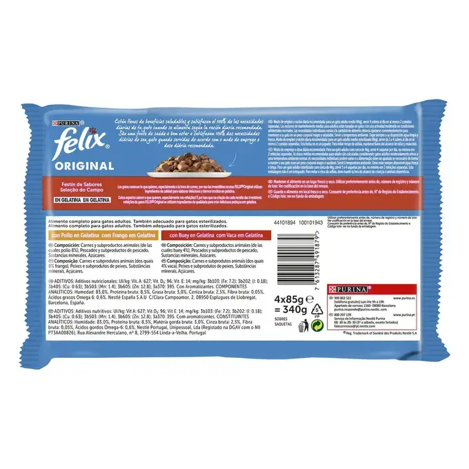 Purina Felix Original Selección De Carnes Sobres En Gelatina 4x85g