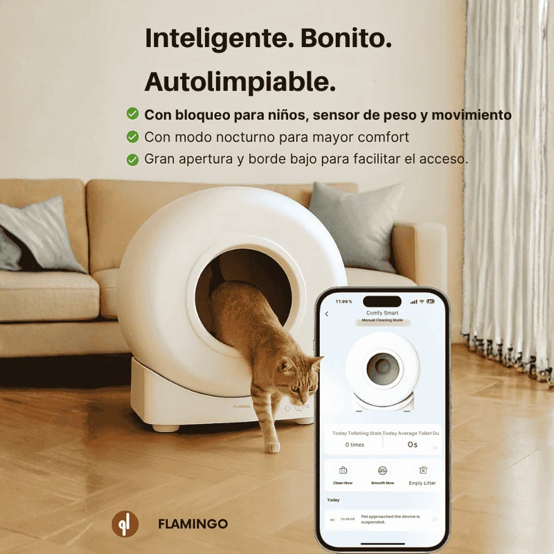 Flamingo Arenero Autolimpiable Atlas para Gatos | Automático y con APP