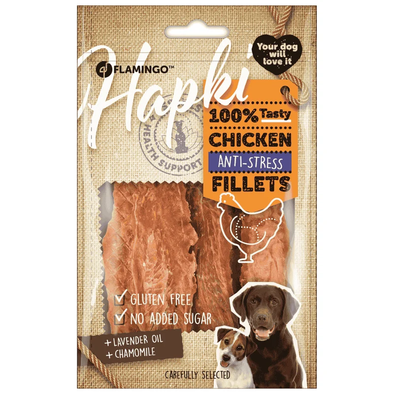 Flamingo Hapki Filetes de Pollo Relajantes Snack Antiestrés para Perros