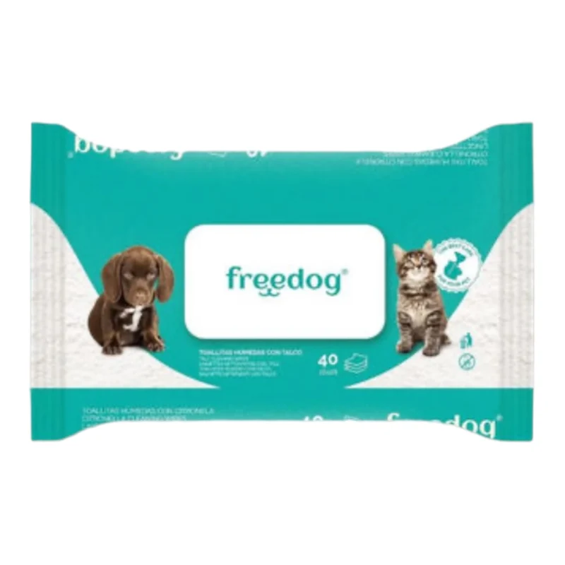 Freedog Toallitas de Talco 40u para Perros y Gatos — limpieza rápida entre baños