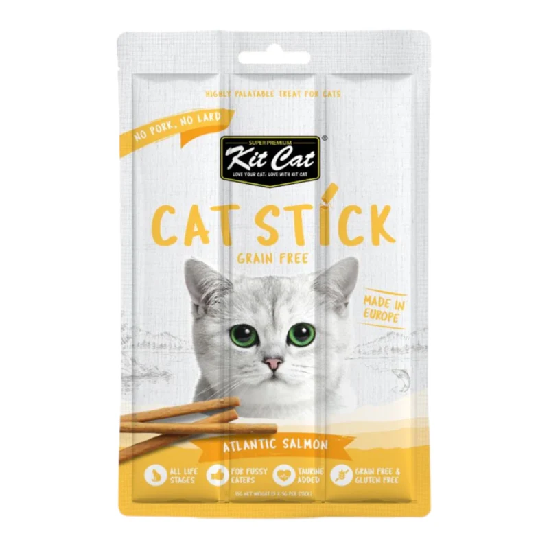 Kit Cat Sticks Salmón del Atlántico para Gatos — Snack Semihúmedo Sin Cereales