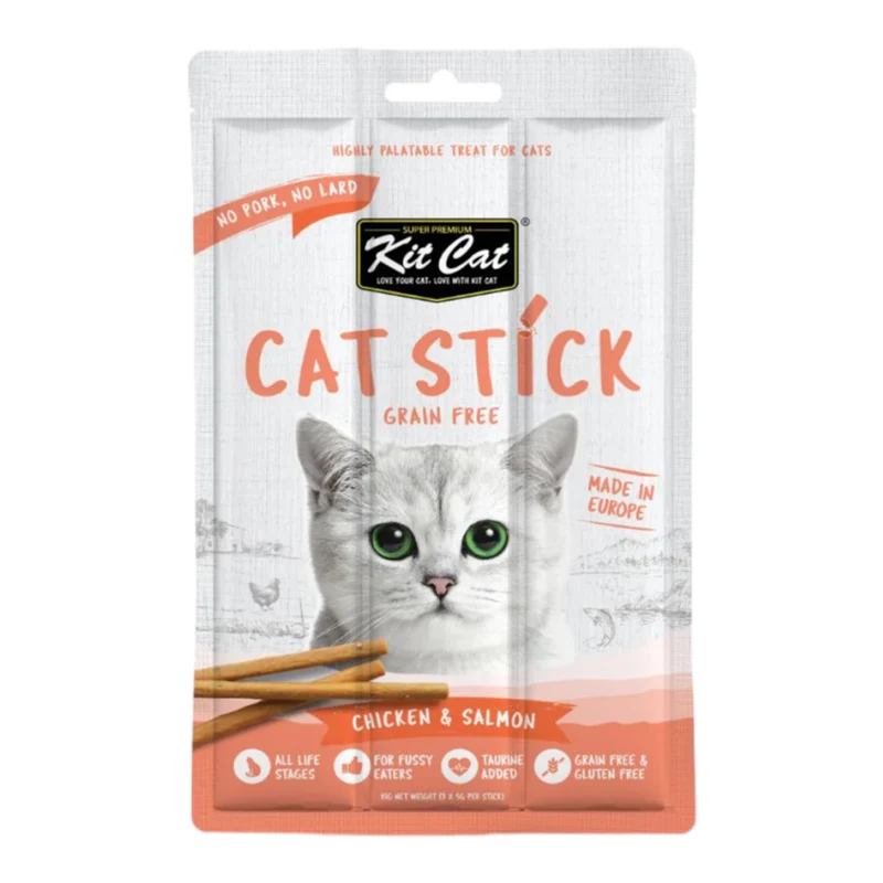 Kit Cat Sticks Pollo, Salmón y Calabaza para Gatos — Snack Premium