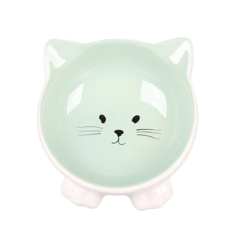 Comedero Cerámica Puzi para Gatos y Pequeños Animales — Menta, Rosa o Gris