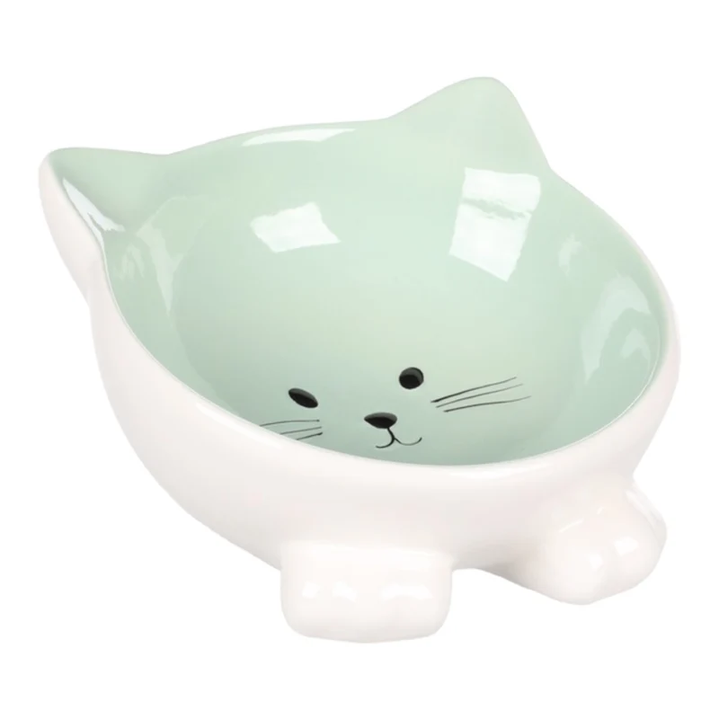 Comedero Cerámica Puzi para Gatos y Pequeños Animales — Menta, Rosa o Gris
