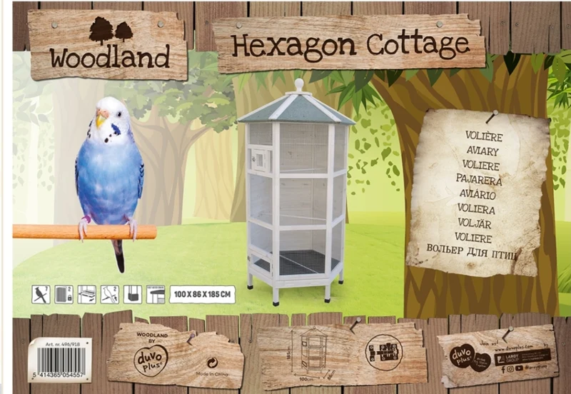 Cabaña Woodland aviario hexagonal 100x86x185cm