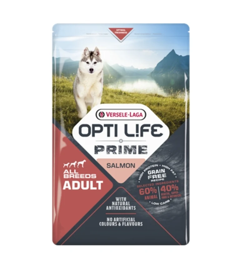 Opti Life Prime Adult All Breeds (Grain Free) Salmón 12,5kg - Versele Laga
