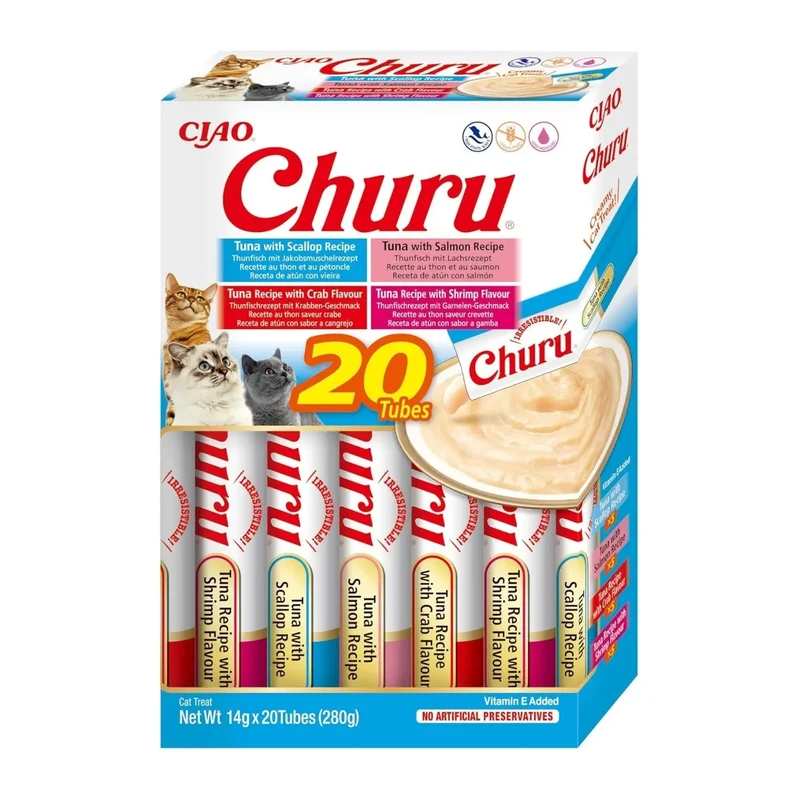 Churu CAT Variedades de Atún con Marisco Pack Ahorro | Snack Líquido para Gatos