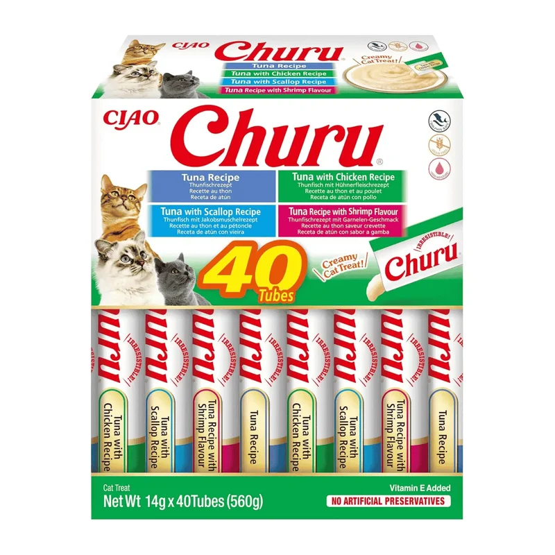 Churu CAT Variedades de Atún con Marisco Pack Ahorro | Snack Líquido para Gatos