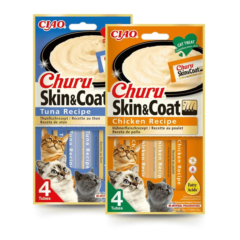 Churu CAT Skin y Coat Pack 4x14 g | Snack Líquido para Gatos