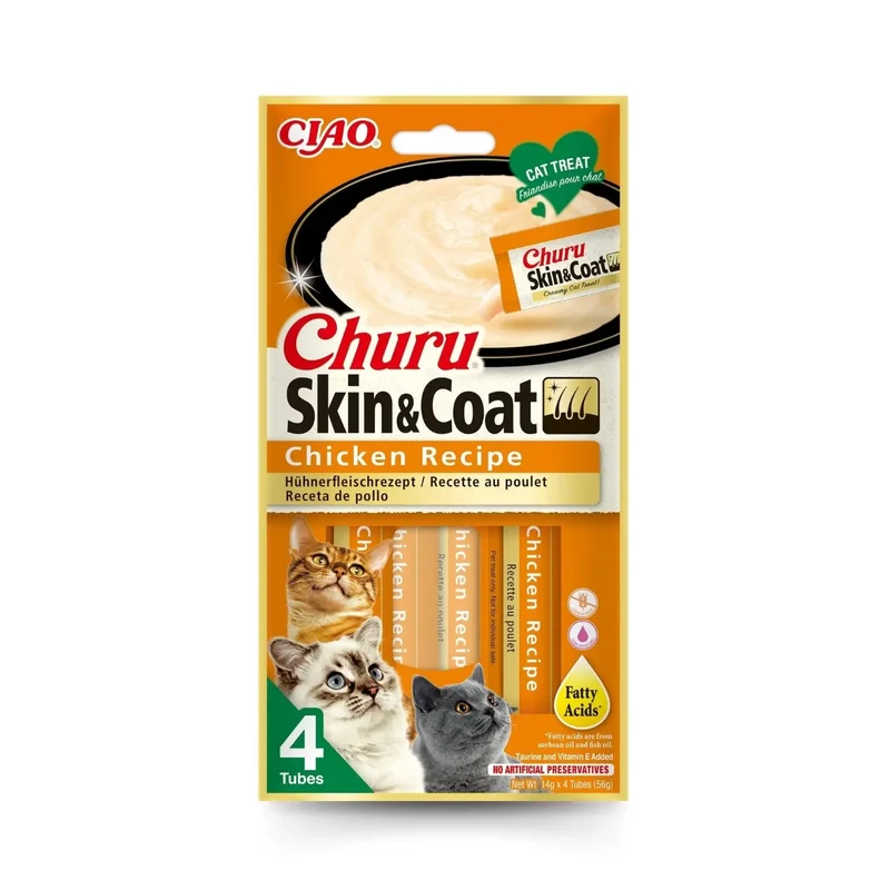 Churu CAT Skin y Coat Pack 4x14 g | Snack Líquido para Gatos