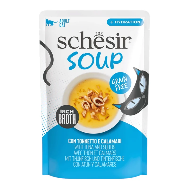 Schesir Sopa Atún y Calamares para Gatos — Comida Húmeda Hidratante