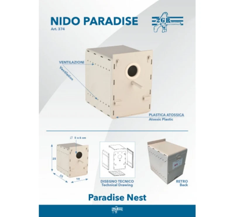 374 / GRAN NIDO DE PLÁSTICO PARAÍSO 19.5 X 25 X 27 CM NEOPHEMA-AGAPORNIDE