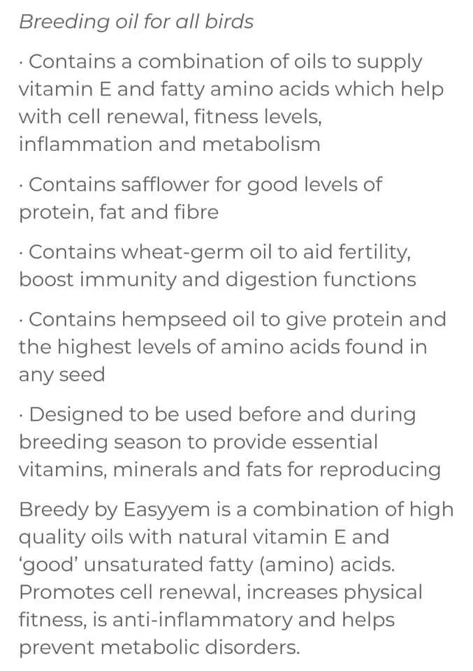 Breedy, Aceite de Cría a Base de Vitamina E Natural 100ml - Easyyem