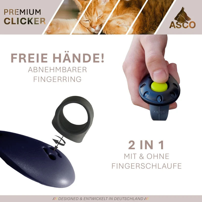 ASCO Finger Clicker - Clickertraining Premium Klicker para perros, gatos y perros