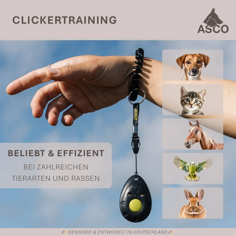 ASCO Finger Clicker - Clickertraining Premium Klicker para perros, gatos y perros