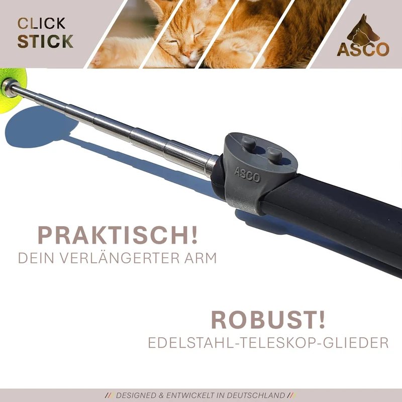 ASCO ClickStick - Target Stick con abnehmbarem Premium Clicker - Target Stab para perros Katzen Clickertraining - Targetstick ausziehbar mit extra Klicker - Targetstab para Target-Training