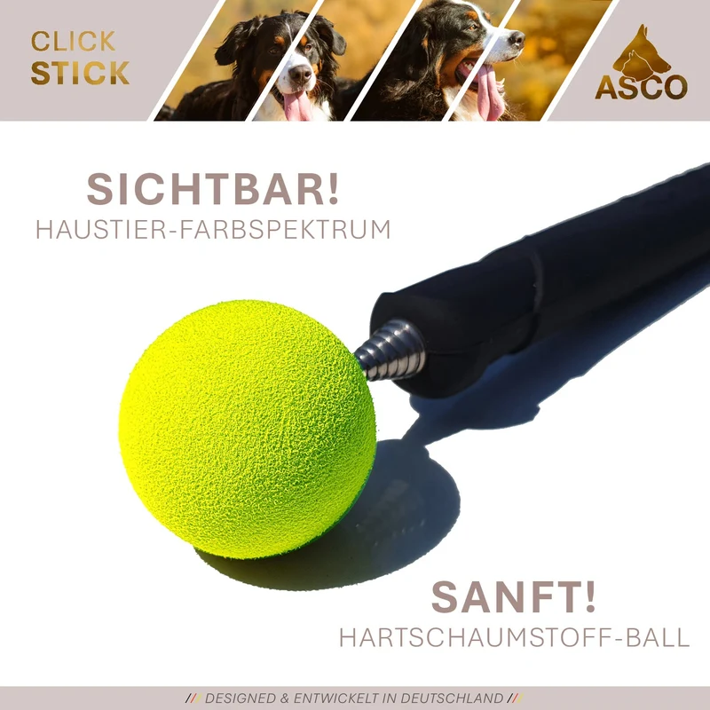 ASCO ClickStick - Target Stick con abnehmbarem Premium Clicker - Target Stab para perros Katzen Clickertraining - Targetstick ausziehbar mit extra Klicker - Targetstab para Target-Training