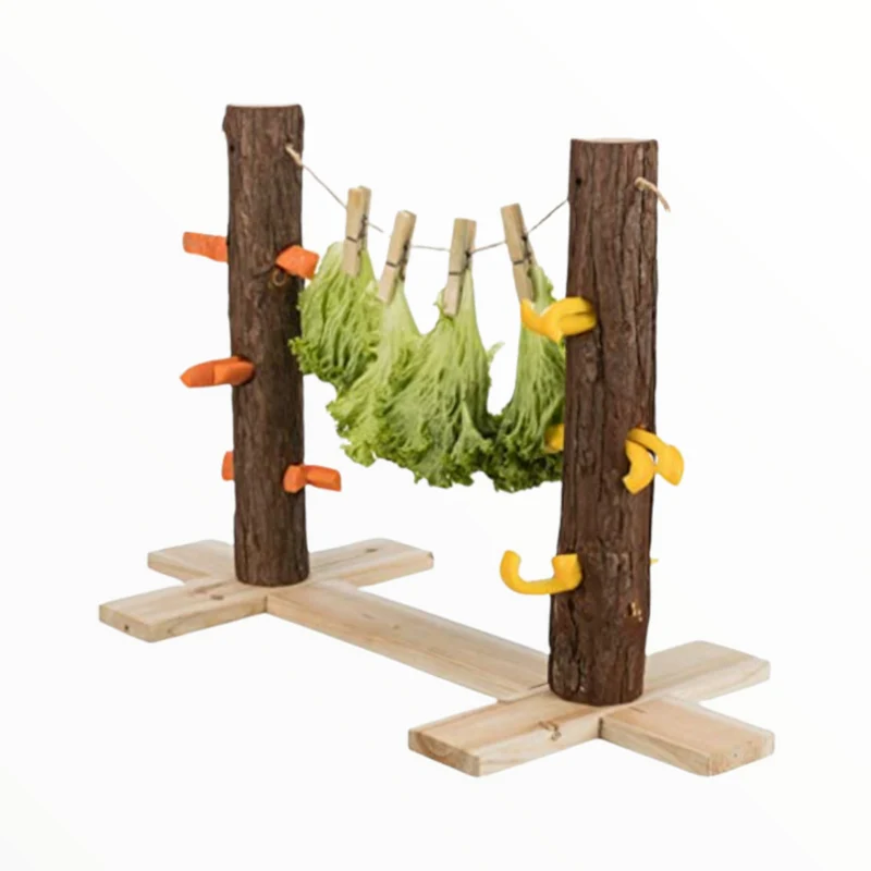 Árbol Duo para Verduras y Snacks de Conejos y Roedores — Madera Natural