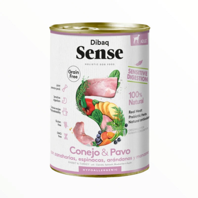 Dibaq Sense Conejo y Pavo 380g — Comida Húmeda Sin Pollo para Perros