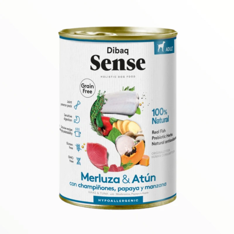 Dibaq Sense Merluza y Atún 380g — Comida Húmeda Sin Carne para Perros