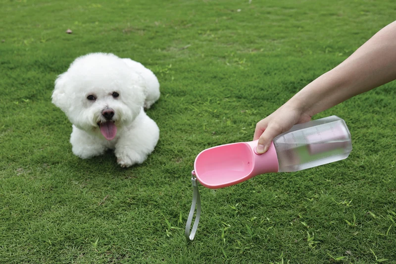 ON THE ROAD Dog water bottle 600 ml - 3 in 1 - Pink bloom