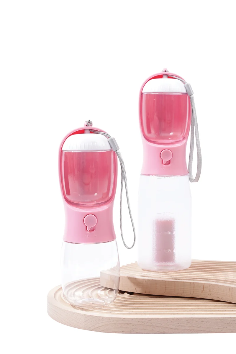 ON THE ROAD Dog water bottle 600 ml - 3 in 1 - Pink bloom
