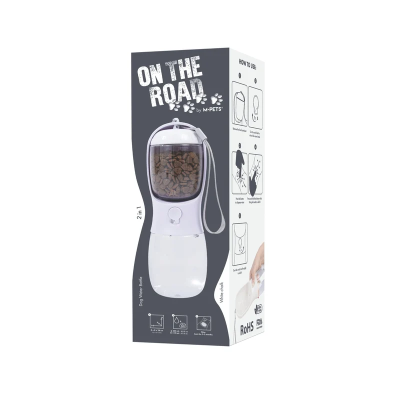 ON THE ROAD Dog water bottle 300 ml - 2 in 1 - White chalk