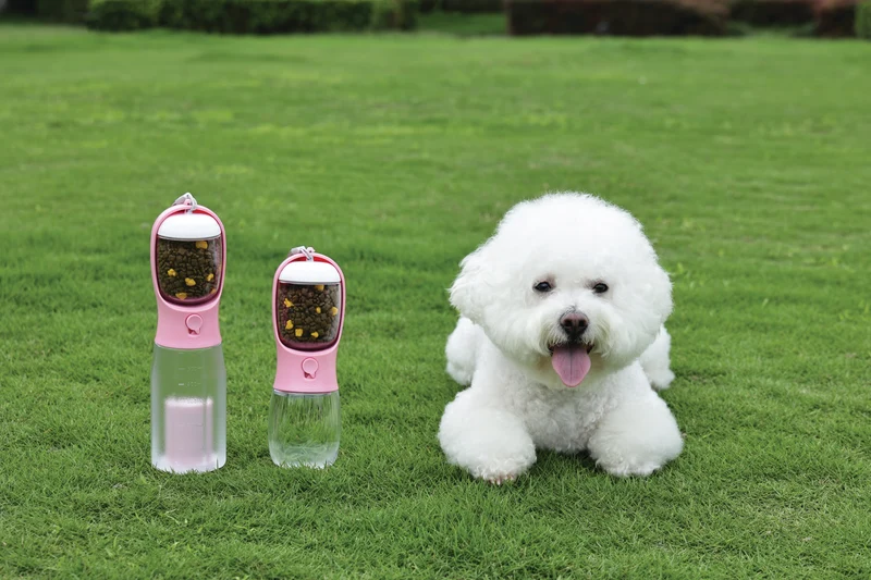 ON THE ROAD Dog water bottle 300 ml - 2 in 1 - Pink bloom