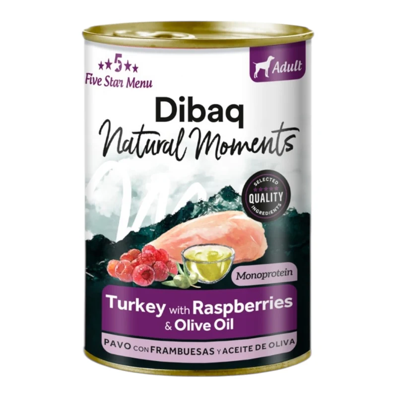 Dibaq Natural Moments Pavo y Frambuesas 380g — Comida Húmeda Monoproteica Sin Cereales para Perros
