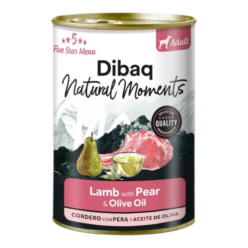 Dibaq Natural Moments Cordero y Pera 380g — Comida Húmeda Sin Cereales para Perros