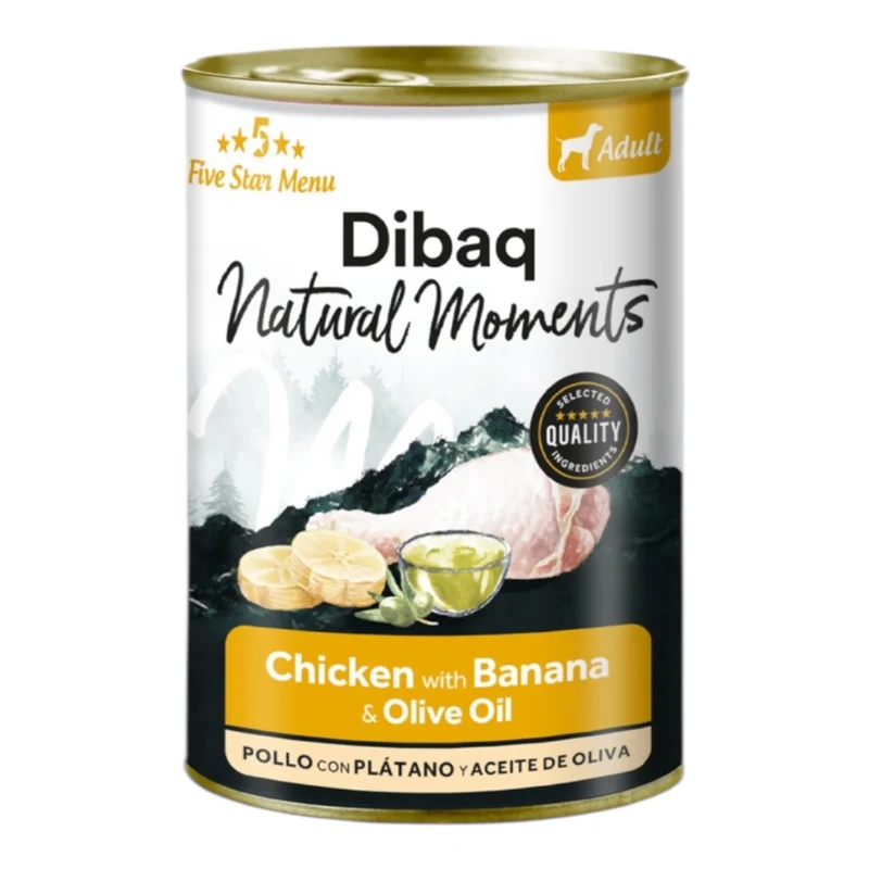 Dibaq Natural Moments Pollo y Plátano 380g — Comida Húmeda Monoproteica Sin Cereales para Perros