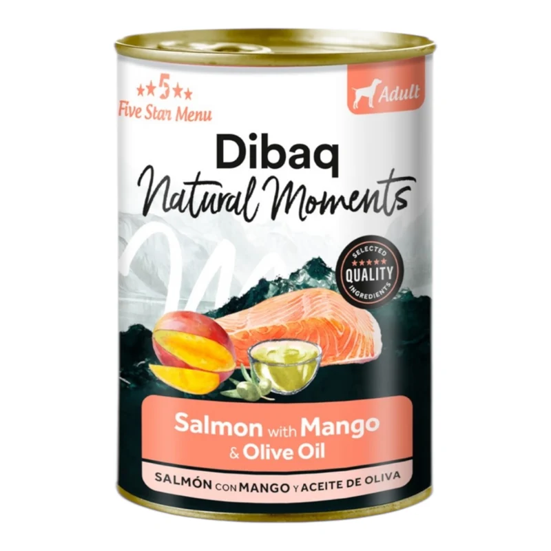 Dibaq Natural Moments Salmón y Mango 380g — Comida Húmeda Sin Cereales para Perros