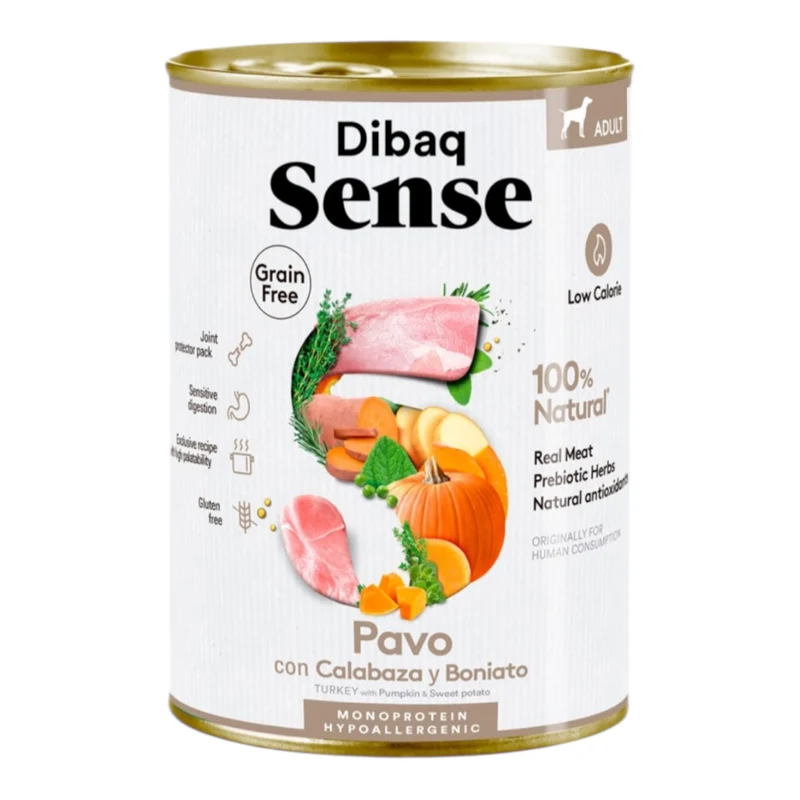 Dibaq Sense Pavo y Calabaza 380g — Comida Húmeda Monoproteica Sin Pollo para Perros